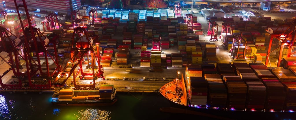 Aerial view of a shipping container yard