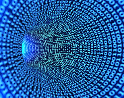 Abstract image of binary numbers stretching into a tunnel